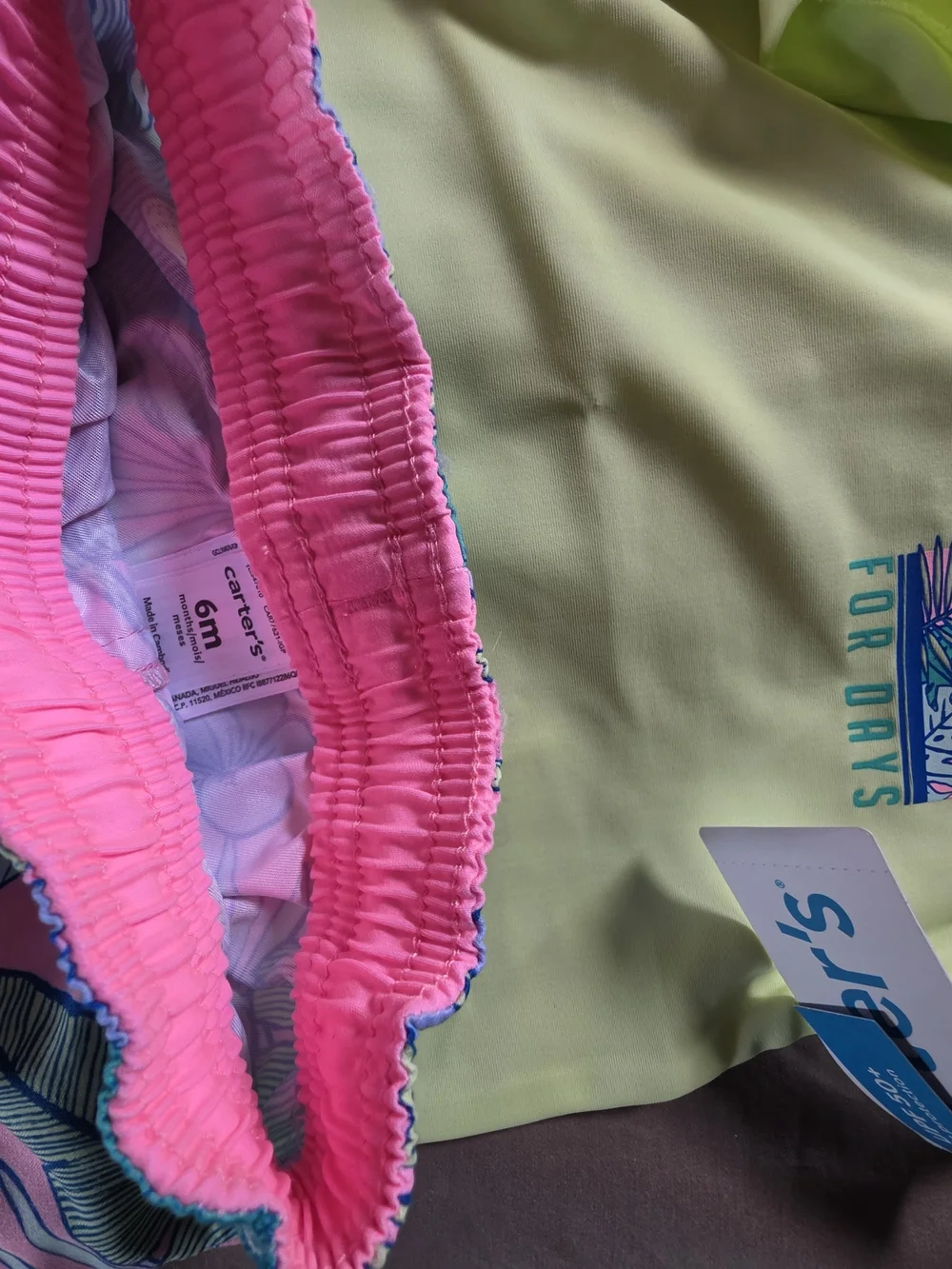 Carter's Neon Yellow Rash Guard with Pink Tropical Swim Trunks